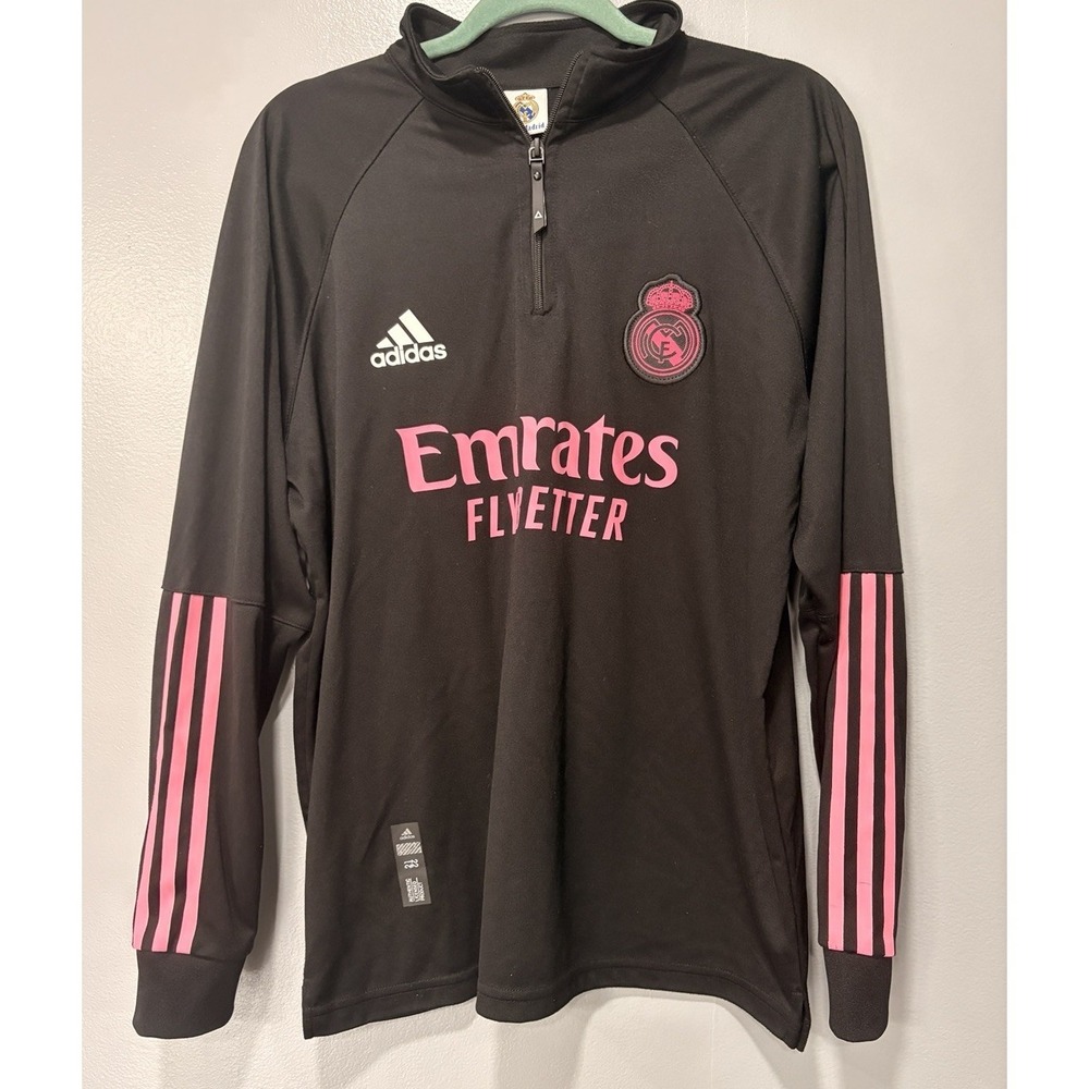Adidas Real Madrid‎ Pullover Mens Medium Black Pink  Strip Training 1/4 Zip